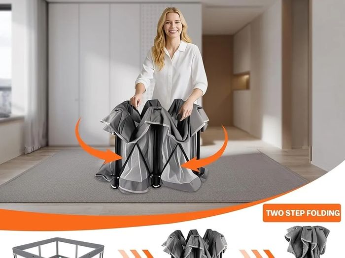 Foldable Baby Playpen with Mat - Portable, Spacious & Sturdy Play Yard for Babies and Toddlers, Quick 1-Minute Setup, Travel-Friendly, Safe & Durable for Indoor and Outdoor Use (Grey, 50x50 inches)