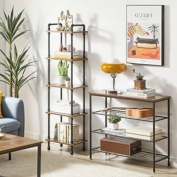 NEW SALE | Ladder Shelf,5-Tier Storage Shelves,Small Bookshelf,Shelving Unit with Metal Frame,Vintage Industrial Plant Display Stand,Bookcase for Living Room, Home Office
