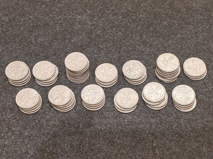 Job Lot 60x British Sixpences 1953 to 1967 Bulk Lot Elizabeth II
