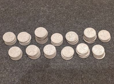 Job Lot 60x British Sixpences 1953 to 1967 Bulk Lot Elizabeth II