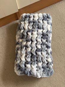 Handknit super cosy and soft baby blanket grey white mix