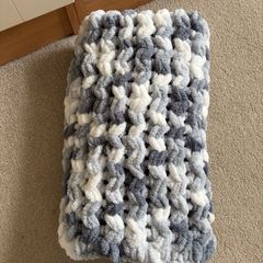 Handknit super cosy and soft baby blanket grey white mix