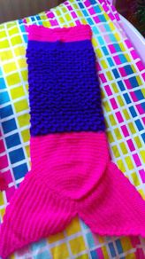Hand knitted mermaid tail.