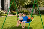Swing Set for Backyard 100 cm Saucer Swing Seat with Heavy Duty A-Frame Metal Stand, 199.6 kg Load Capacity, Reinforced with Spiral Ground Anchors