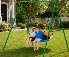 Swing Set for Backyard 100 cm Saucer Swing Seat with Heavy Duty A-Frame Metal Stand, 199.6 kg Load Capacity, Reinforced with Spiral Ground Anchors