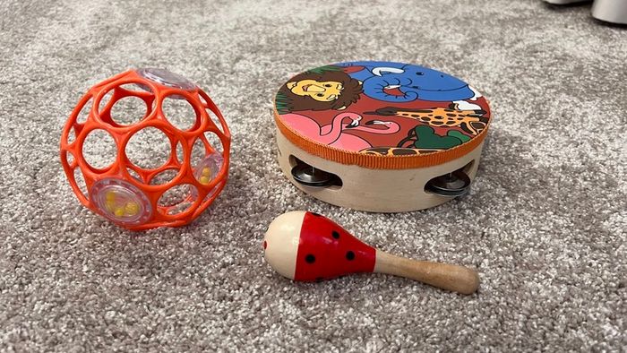 Set of 3 Baby's / Toddler's / Kids Rattle Toys - Maraca, O-Ball, Tambourine Drum Bell