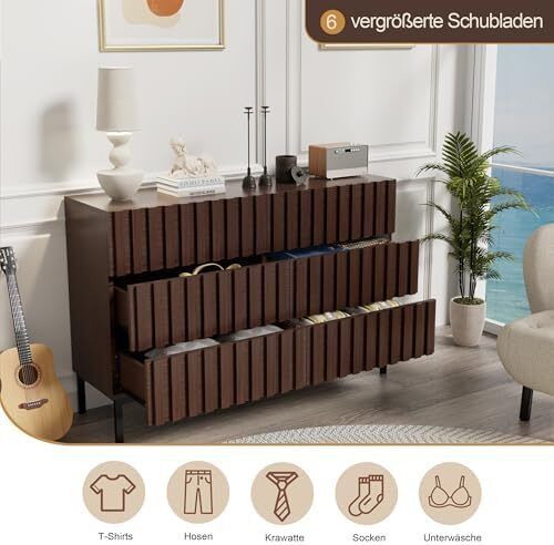 Chest of Drawers with 6 Drawers, 73.4 x 34.5 x 100 cm, Cabinet with Drawers, Narrow Chest of Drawers, Storage Chest of Drawers, Cabinet for Living Room, Bedroom, Hallway (Brown)