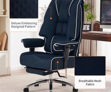 Big & Tall Ergonomic Desk Chair with 14cm Pocket Spring Seat (Sofa Comfort), Breathable High Back Computer Chair with Lumbar Support (Mesh Dark Blue)