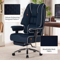 Big & Tall Ergonomic Desk Chair with 14cm Pocket Spring Seat (Sofa Comfort), Breathable High Back Computer Chair with Lumbar Support (Mesh Dark Blue)