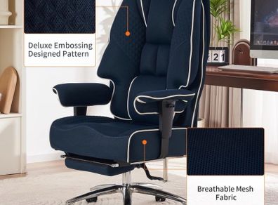 Big & Tall Ergonomic Desk Chair with 14cm Pocket Spring Seat (Sofa Comfort), Breathable High Back Computer Chair with Lumbar Support (Mesh Dark Blue)