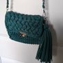 Handmade Crochet Crossbody Bag ,Bottle Green ,Emerald Image 2