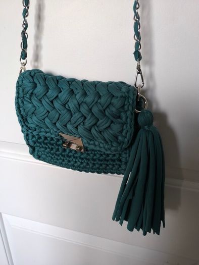 Handmade Crochet Crossbody Bag ,Bottle Green ,Emerald