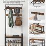 Coat Rack, Coat Stand with Shoe Storage Bench, 4-in-1 Design, with 9 Removable Hooks, a Clothes Rail, for Hallway, Entrance, 33.7 x 77 x 183 cm, Industrial, Rustic Brown and Black (FREE POSTAGE) Image 6