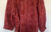 Burgundy blouse wjth velvet floral detailing (Size M)