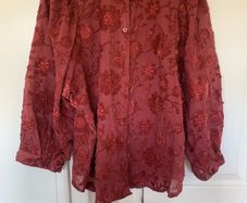Burgundy blouse wjth velvet floral detailing (Size M)