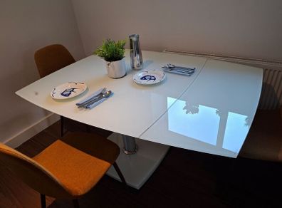 Extendable Milk Glass dining table