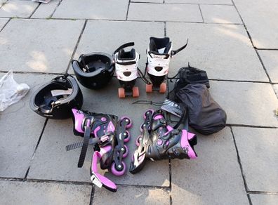 Girls skates, blades, pads and helmet