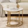 Round Coffee Tables, Removable Set of 2 End Table, Nesting Tables with Gold Metal Frame Legs and Marble White Top for Living Room, Bedroom, Office, Balcony, Apartment (White) Image 3