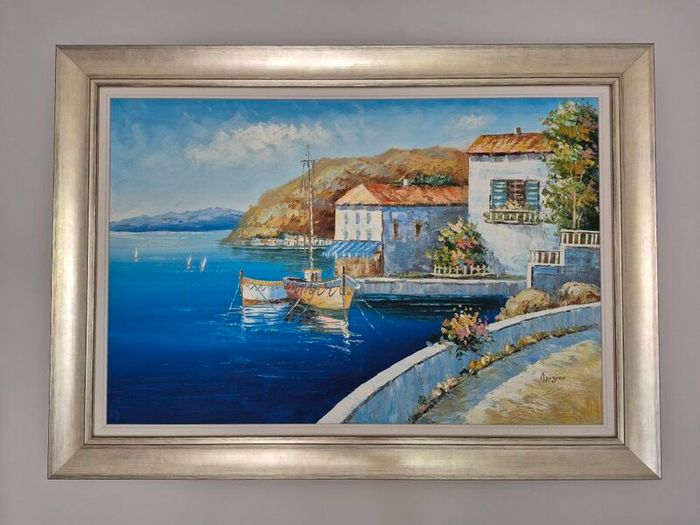 Mediterranean coastal landscape painted in oil