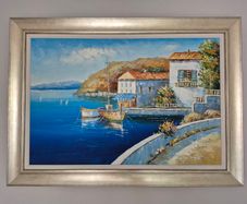 Mediterranean coastal landscape painted in oil