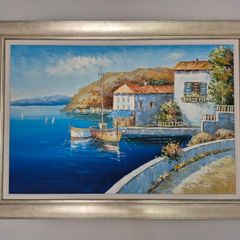 Mediterranean coastal landscape painted in oil