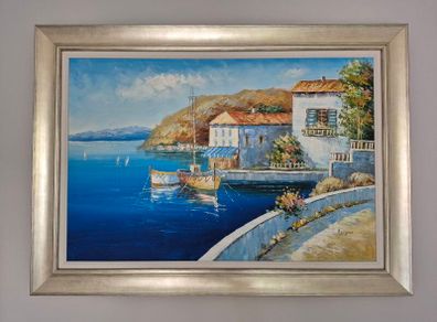 Mediterranean coastal landscape painted in oil