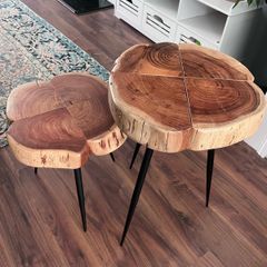 Rustic Solid Wood Nesting Side Tables Set