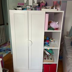 small IKEA wardrobe. Height.143cm X width 95 cm X depth 55cm. There's a tiny bit of expansion on the top at both sides.
