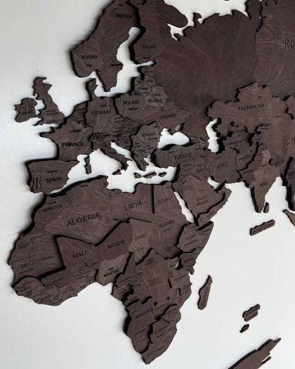 3D Classic Wooden World Map with Country Borders Country Names Capital Names US and Canada Borders and Names 3D Map Effect