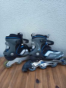 Grey and blue inline skates