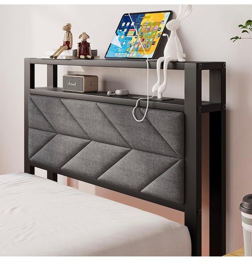 Metal Bed Frame with LED Lights and Charging Station, Heavy Duty Metal Slat Support, Noise Free, No Box Spring Needed