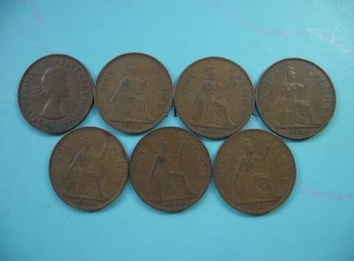 Great Britain. Elizabeth II. 7x1p coins (1961-1967) Run of the Years