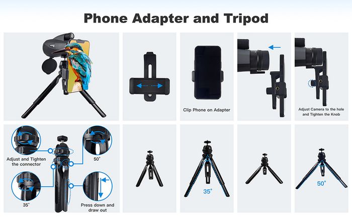 HD Zoom Monocular 10-30x60 with Tripod and Phone Adapter - Birdwatching/Hiking/Travel