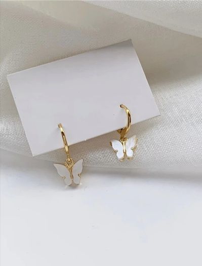 Butterfly Hoop Earrings Delicate Mother-of-Pearl Dangles
