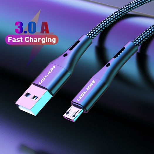USLION Micro USB Fast Charging QC 3.0-2.0 2A (3M) & Data Sync Nylon Braided Cable (Brand New/Warranty)