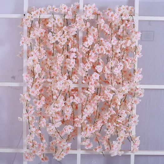8 Pack Artificial Silk Cherry Blossom Hanging Vine Garland for Wedding Home Garden Party Decor (Pink)