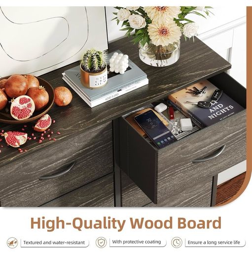 8 Drawers Chest of Drawers, Fabric Storage Dresser Vertical with Spacious Wooden Tabletop