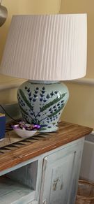 Porcelain and hand woven linen lamp