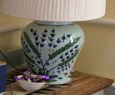 Porcelain and hand woven linen lamp