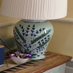 Porcelain and hand woven linen lamp