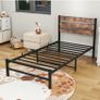 Single Bed Frame with Rustic Wood Headboard Image 6