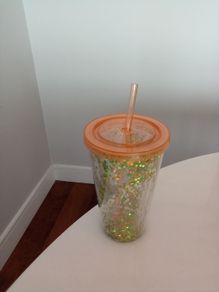 Reusable plastic cup with lid and straw