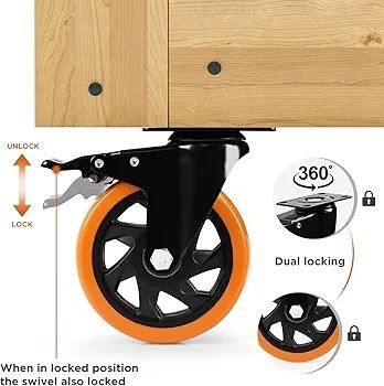 Caster Wheels, Heavy Duty 50mm Casters Set of 4, Locking Swivel Casters Wheels for Cart, Furniture and Workbench, Red