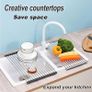 Stainless Steel Over Sink Drainer Rack, Foldable and Removable Drying Mat for Board, Fruit, Vegetables. Kitchen Organiser & Accessories for Sponge Holder Black 43 x 35 Image 2