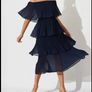NEW QUIZ Navy Chiffon Bardot Pleated Tiered Midi Dress  Size 10 Image 2