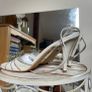 Peep toe high heel strappy shoes with silver sequin flower Image 6
