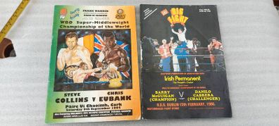 2 x boxing programmes,, Barry mcguigan fight 15th February 1986  R.D.S dublin ,and Steve Collins fight,9 September 1995 Cork, , 2 x irish boxing champions,,2 x legends of irish boxing...