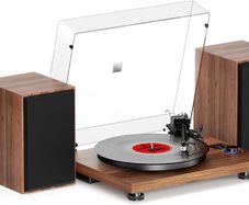 Bluetooth Vinyl Record Player with 36W Stereo Speakers, Wooden Turntable with Magnetic Cartridge, Adjustable Counterweight, Anti-Skate Control & RCA Output