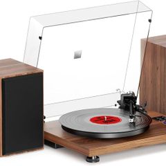 Bluetooth Vinyl Record Player with 36W Stereo Speakers, Wooden Turntable with Magnetic Cartridge, Adjustable Counterweight, Anti-Skate Control & RCA Output