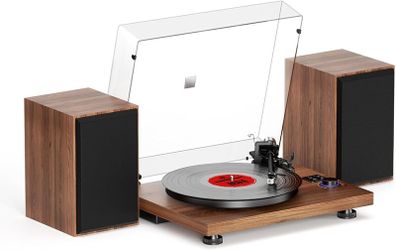 Bluetooth Vinyl Record Player with 36W Stereo Speakers, Wooden Turntable with Magnetic Cartridge, Adjustable Counterweight, Anti-Skate Control & RCA Output